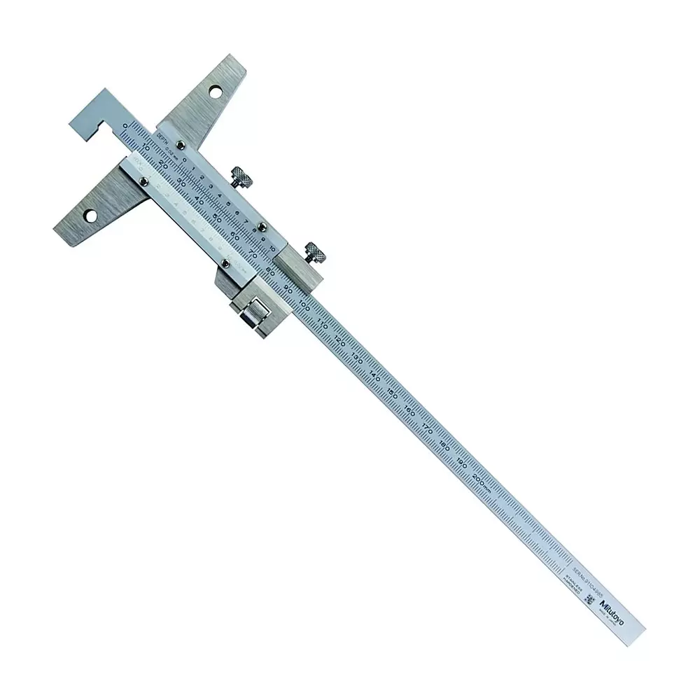Mitutoyo Hook End and Fine Adjustment Vernier Depth Gage 0-200 mm Measurement Range, 527-412