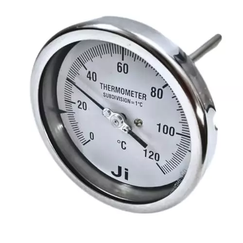 Japsin Instrumentation Bimetal Dial Thermometer Temperature Gauge 0 to 120°C Range 100 mm (4 inch) Dial Size, JIPL-BMT-100MM-12