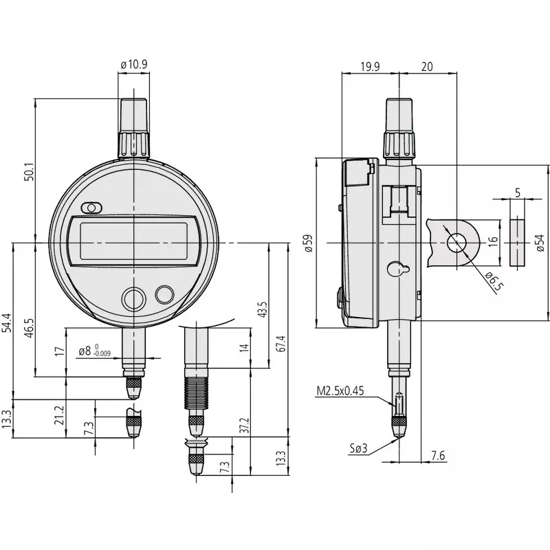 Mitutoyo ID-SX Lug Back Digimatic Indicator 0-12.7 mm Range ±0.02 mm Accuracy, 543-782-10