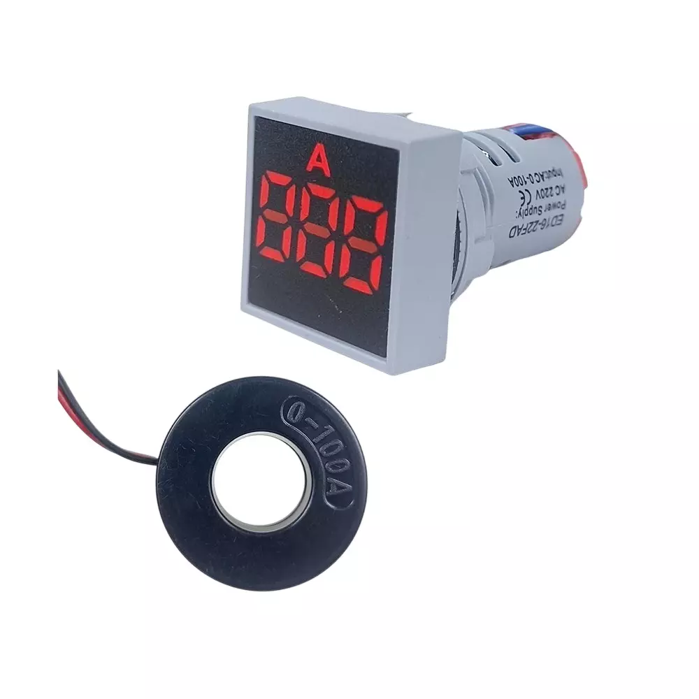 YOKINS AC Digital Compact Ammeter Indicator 220 V Square Shape Red 22 mm Hole Diameter