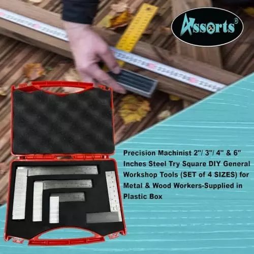 Assorts Machinist Try Square Set Tool Steel 50, 75, 100 & 150 mm for Metalworking (Pack of 4)