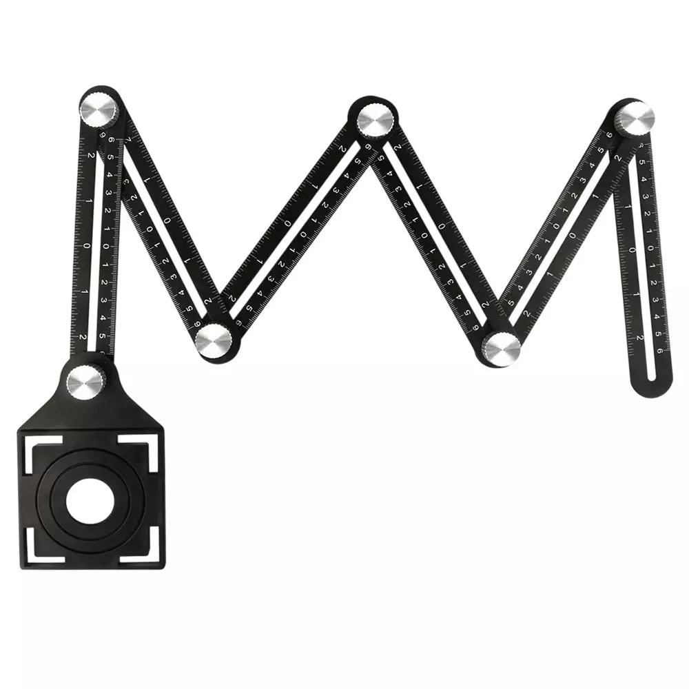 FLAMINGO ENTERPRISE Multi-Angle Measuring Ruler Six-Fold Adjustable Arms Gauge Lock Aluminum Alloy Black 30 cm Shaft Length, FM-41