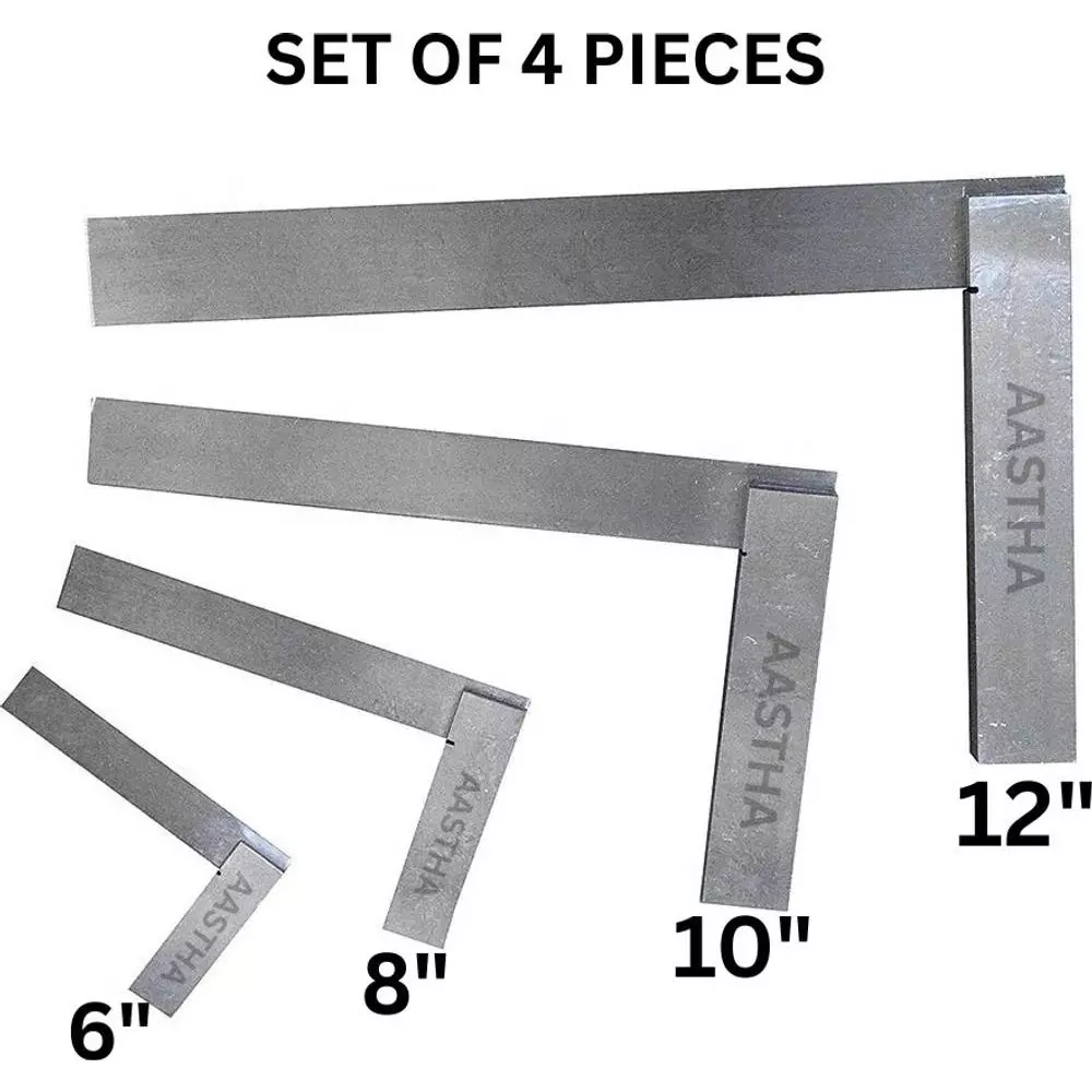 Aastha Tools Engineer Try Square 6 inch, 8 inch, 10 inch, and 12 inch (150 mm, 200 mm, 250 mm, 300 mm) (Set of 4)