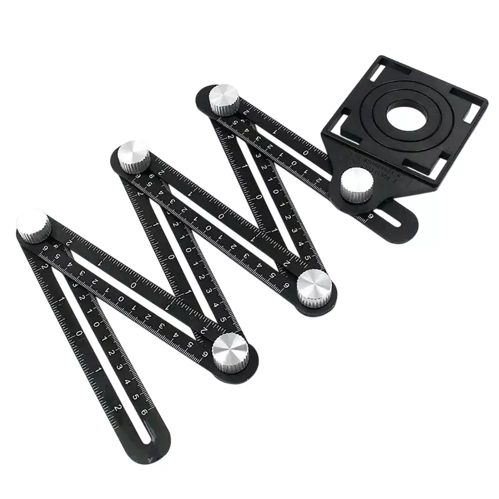 NIKTION Multi-Angle Measuring Ruler 30 cm Shaft Length Six-Fold Adjustable Arms Aluminum Alloy Black