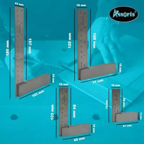 Assorts Machinist's Try Square Set Tool Steel 50, 75, 100 & 150 mm (2, 3, 4 & 6 inch) (Pack of 4)