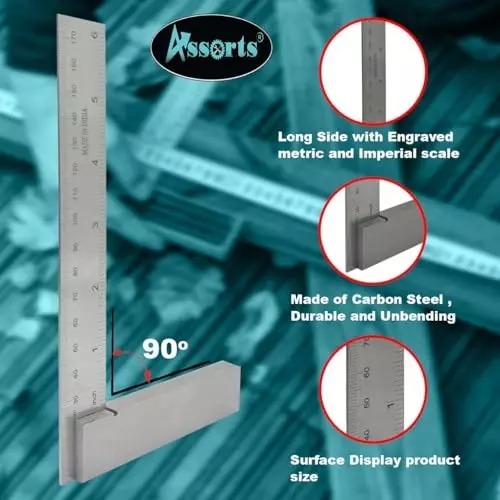 Assorts Machinist's Try Square Set Tool Steel 50, 75, 100 & 150 mm (2, 3, 4 & 6 inch) (Pack of 4)