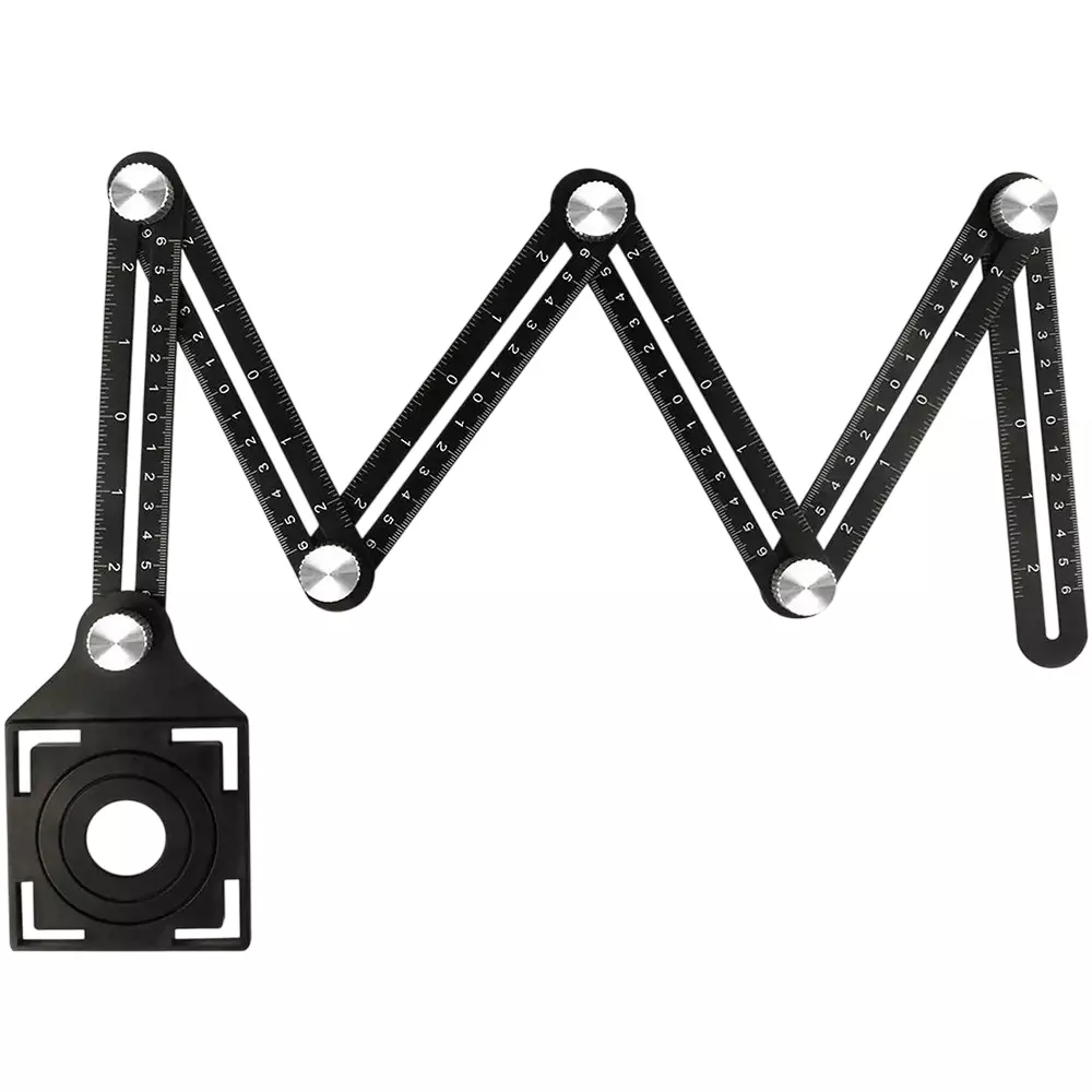 NIKTION Tile Hole Marking Gauge 30 cm Shaft Length Six-Fold Adjustable Arms Aluminum Alloy Black