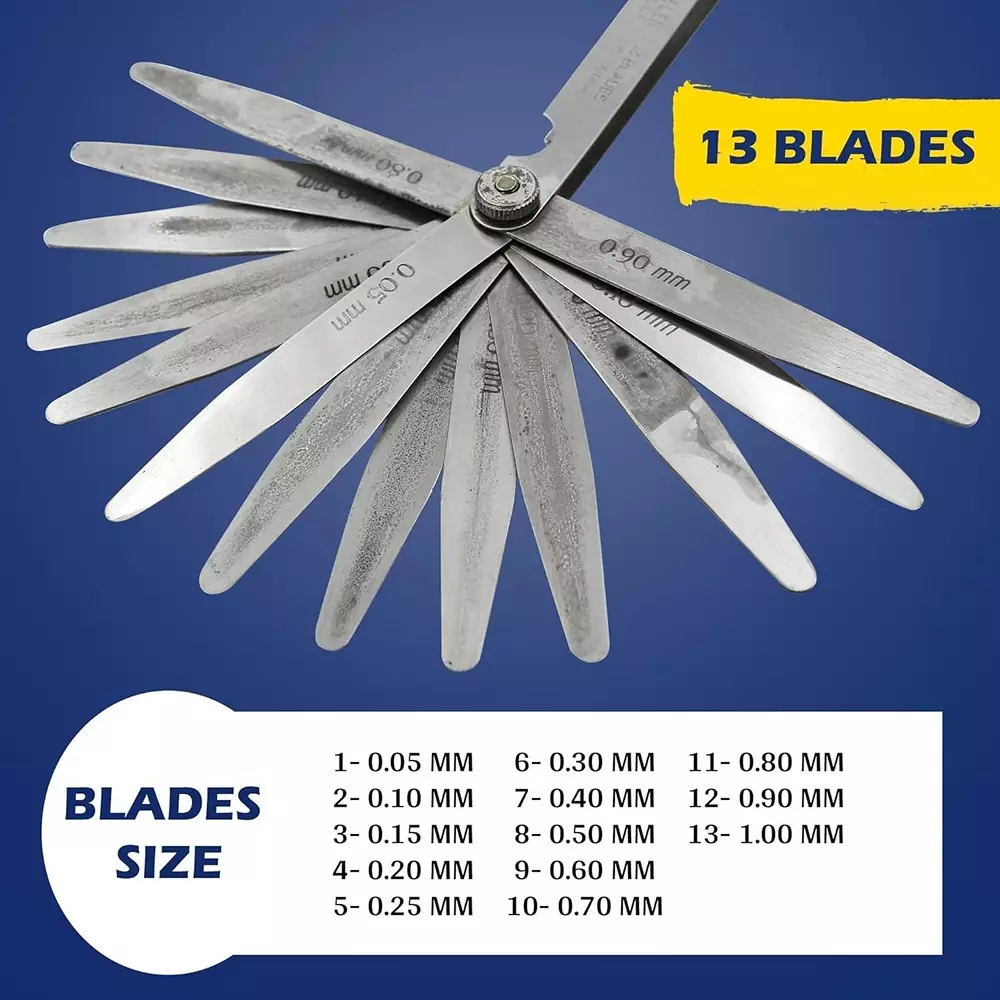 CUTHARD Feeler Gauge with 13 Blades 100 mm (4 inch) Length 0.05mm to 1.00mm Range Size Stainless Steel Silver,CH70003
