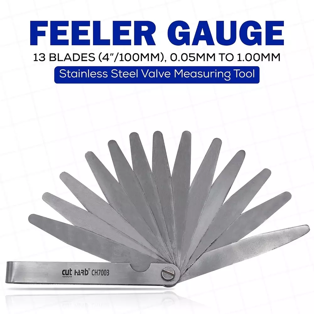 CUTHARD Feeler Gauge with 13 Blades 100 mm (4 inch) Length 0.05mm to 1.00mm Range Size Stainless Steel Silver,CH70003