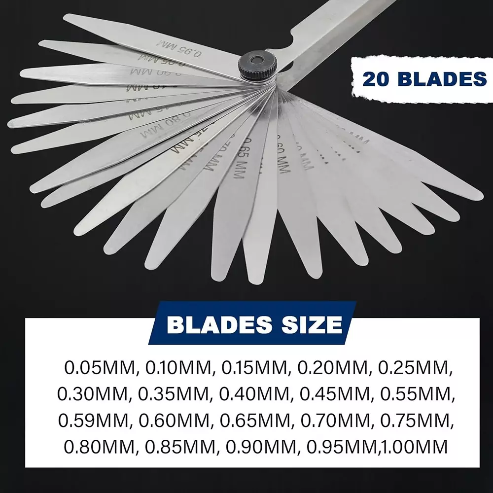 CUTHARD Feeler Gauge with 20 Blades 100 mm (4 inch) Length 0.05mm to 1.00mm Range Size Stainless Steel Silver, CH70004