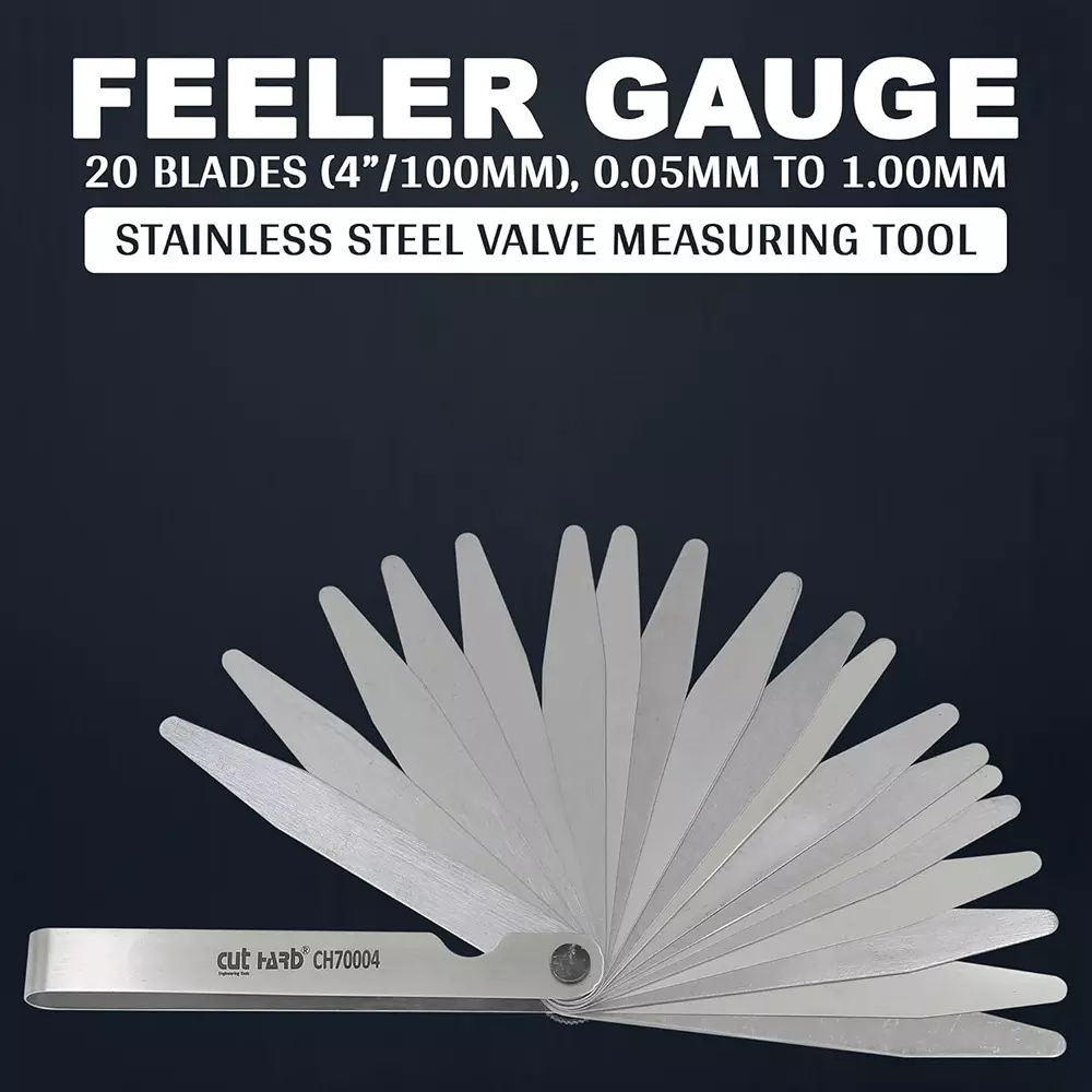 CUTHARD Feeler Gauge with 20 Blades 100 mm (4 inch) Length 0.05mm to 1.00mm Range Size Stainless Steel Silver, CH70004