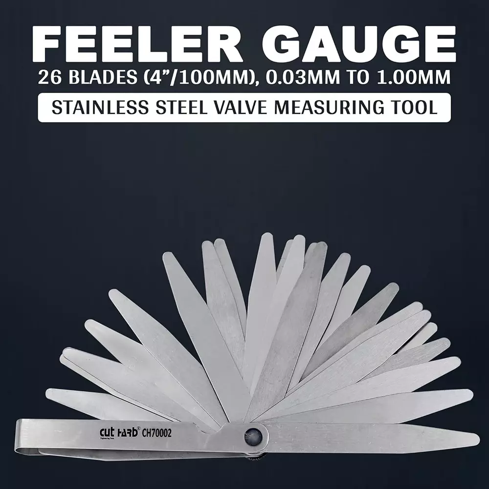 CUTHARD Feeler Gauge with 26 Blades 100 mm (4 inch) Length 0.03mm to 1.00mm Range Size Stainless Steel Silver,CH70002