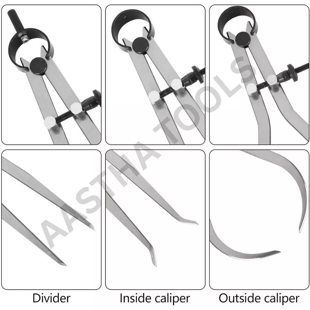 Aastha Tools Spring Joint Caliper Set (Inside, Outside & Divider) 0-300 mm Measure Range (Set of 3)