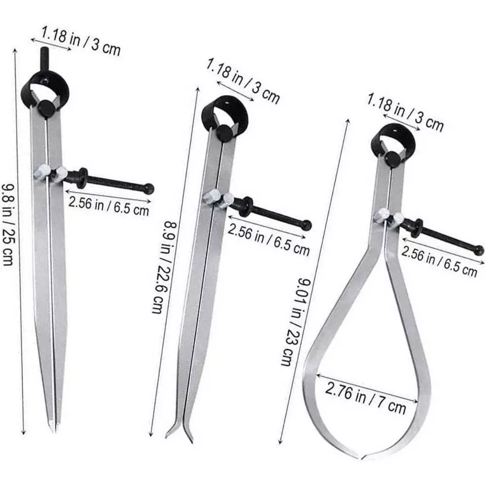 Aastha Tools Spring Caliper Set (Inside, Outside & Divider) 250 mm (10 inch) (Set of 3)