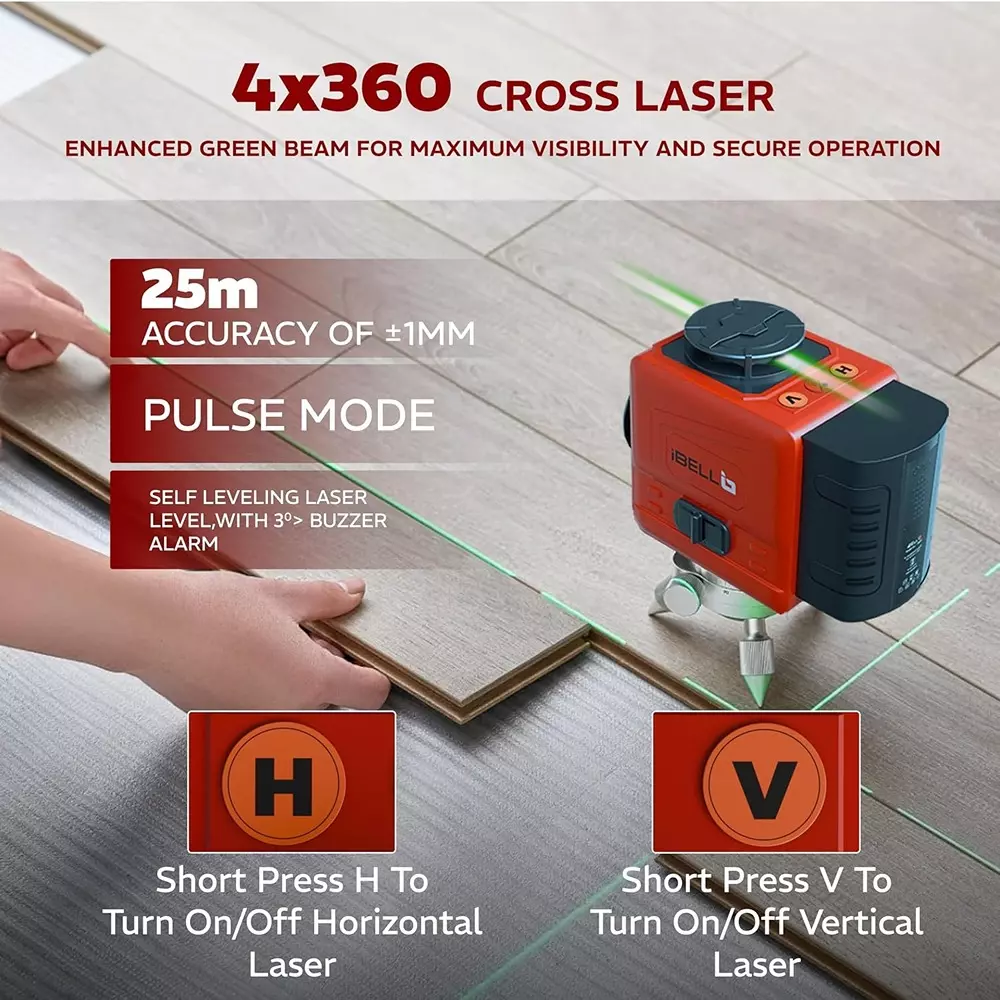 ibell-self-leveling-laser-level-16-line-green-beam-25-m-82-ft-working-range-1-mmm-accuracy-ibl-ll5-16