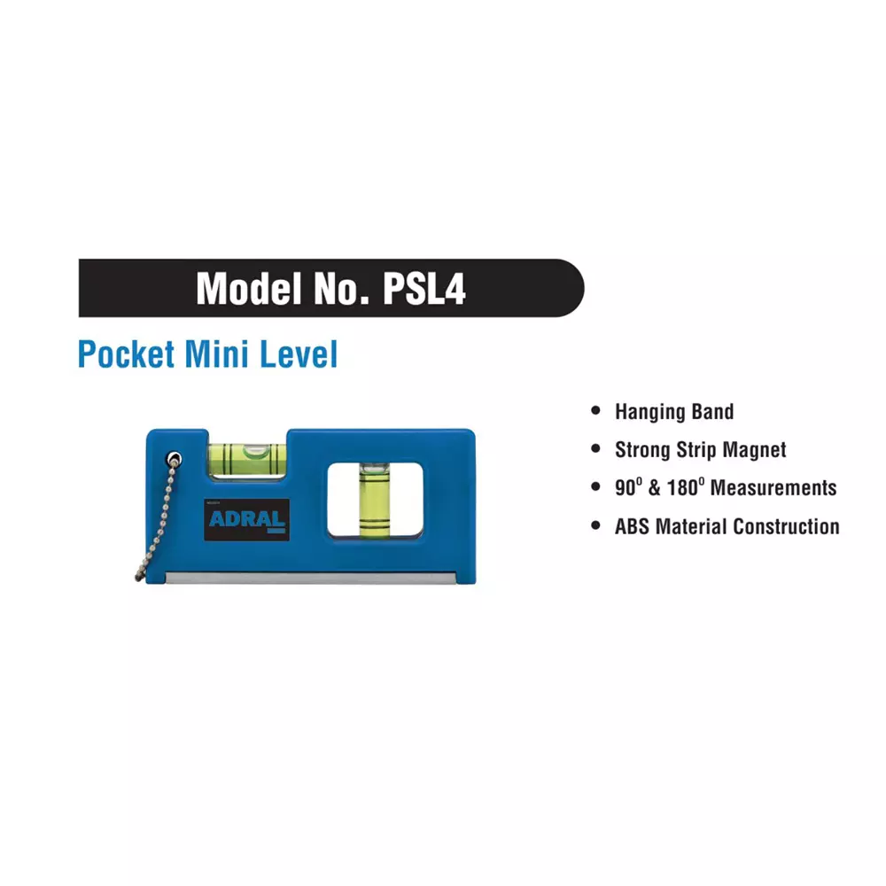 ADRAL Pocket Mini Level Strong Strip Magnet 100 mm ABS Blue for Construction Use, PSL4