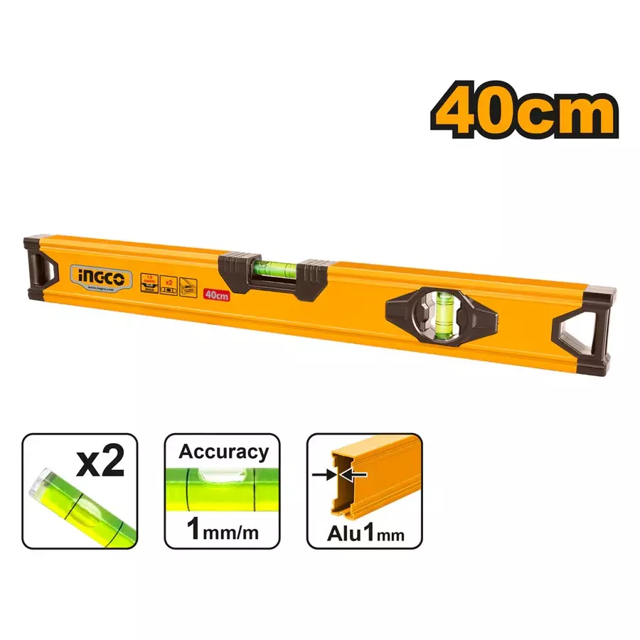 Ingco Spirit Level 40 cm Length and 0.5 mm/m Accuracy, HSL58040
