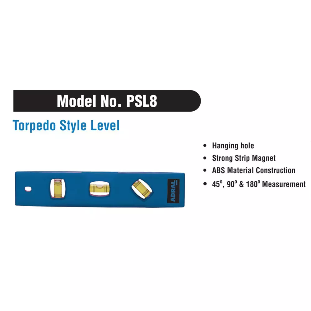 ADRAL Torpedo Style Level Strong Strip Magnet 200 mm ABS Blue for Construction Use, PSL8