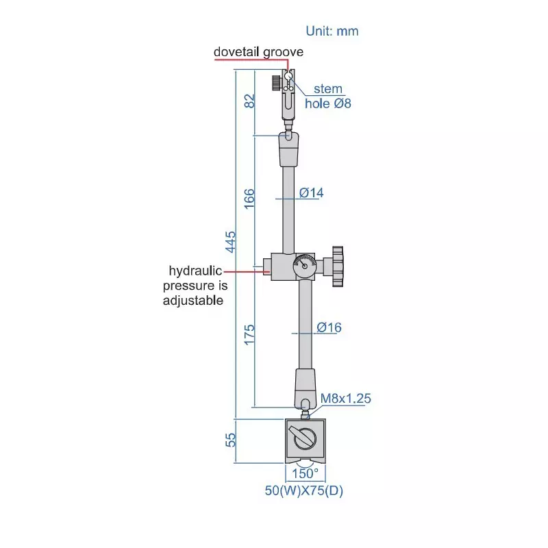 insize-hydraulic-universal-magnetic-stand-with-hydraulic-indicator-8-mm-stem-holding-capacity-and-0-40-mpa-hydraulic-pressure-6232-100