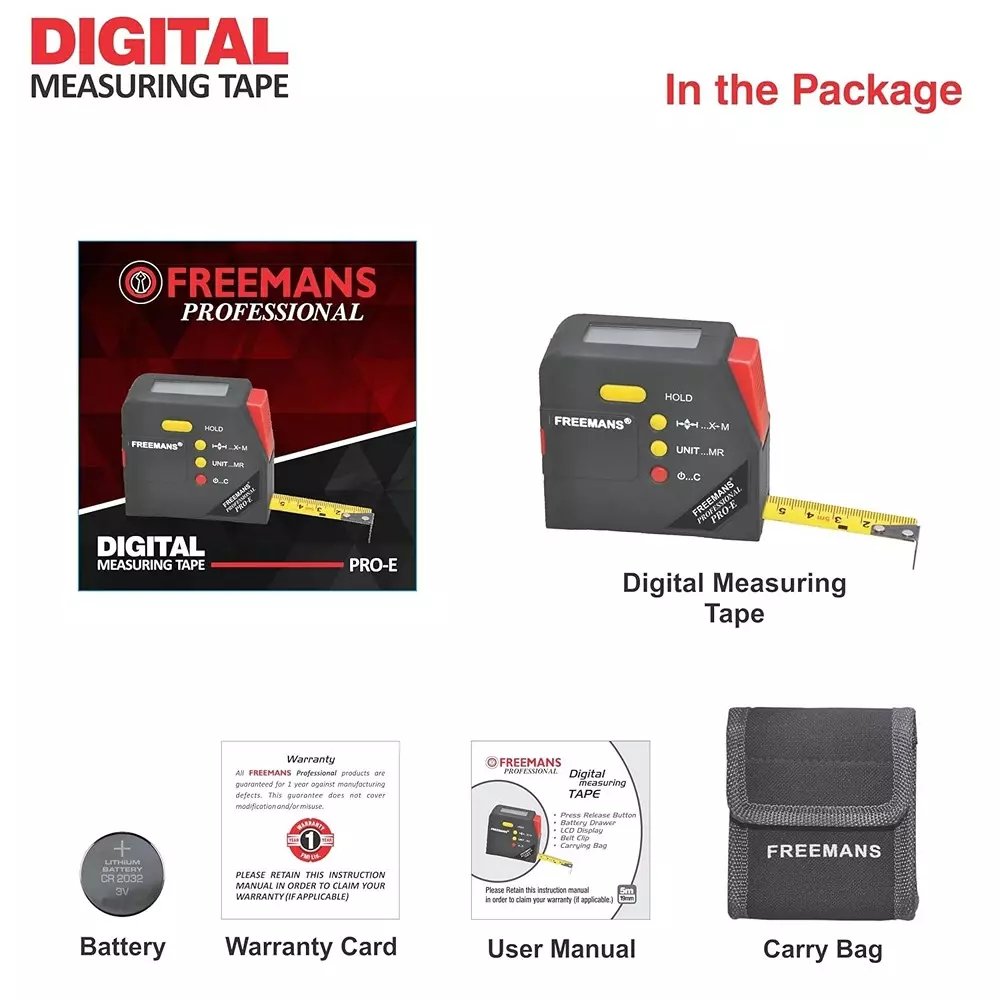 Freemans 5 m Black Carbon Steel Digital Measuring Tape 19 mm PROE519