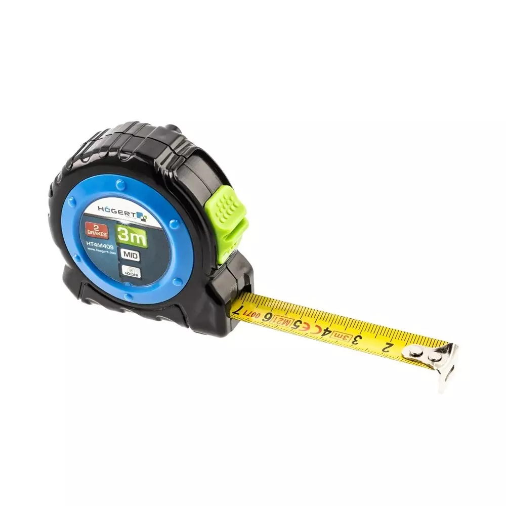 Hogert Technik Steel Measuring Tape Class II Accuracy, 3 m Length and 16 mm Width, HT4M409