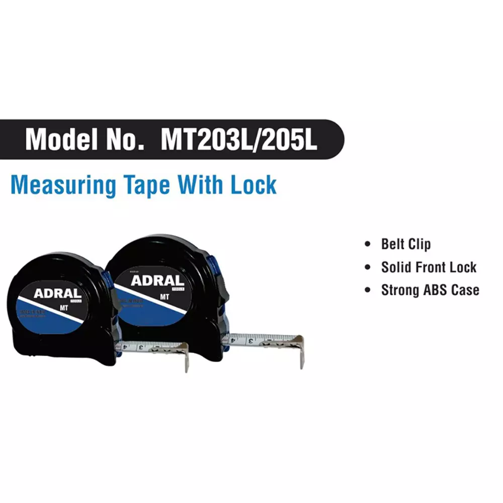 ADRAL Measuring Tape With Lock Belt Clip 5 m Solid Front Lock ABS Plastic for Measuring Use, MT205L