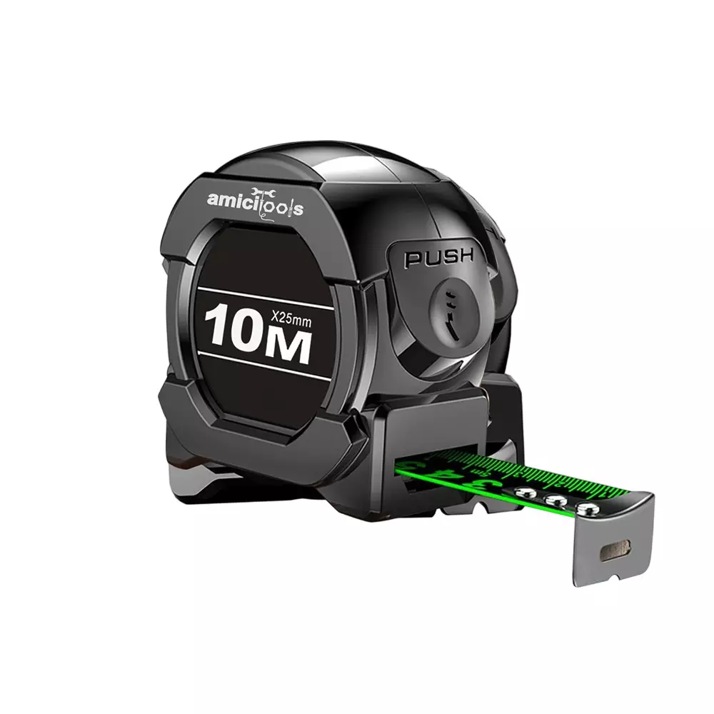 amiciTools Measuring Tape 10 m Auto-Lock Smooth Retraction, 1XTAPE-10M