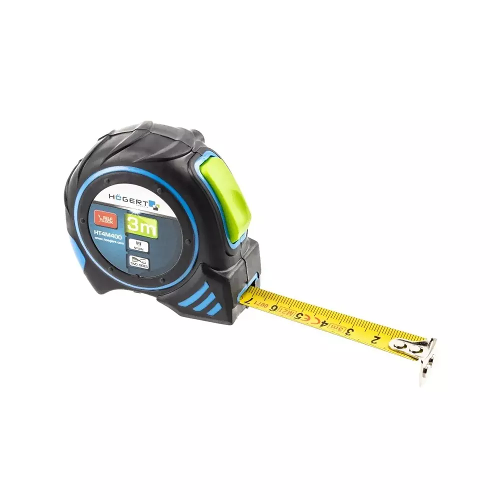 Hogert Technik Steel Measuring Tape Class II Accuracy, 3 m Length and 16 mm Width, HT4M400