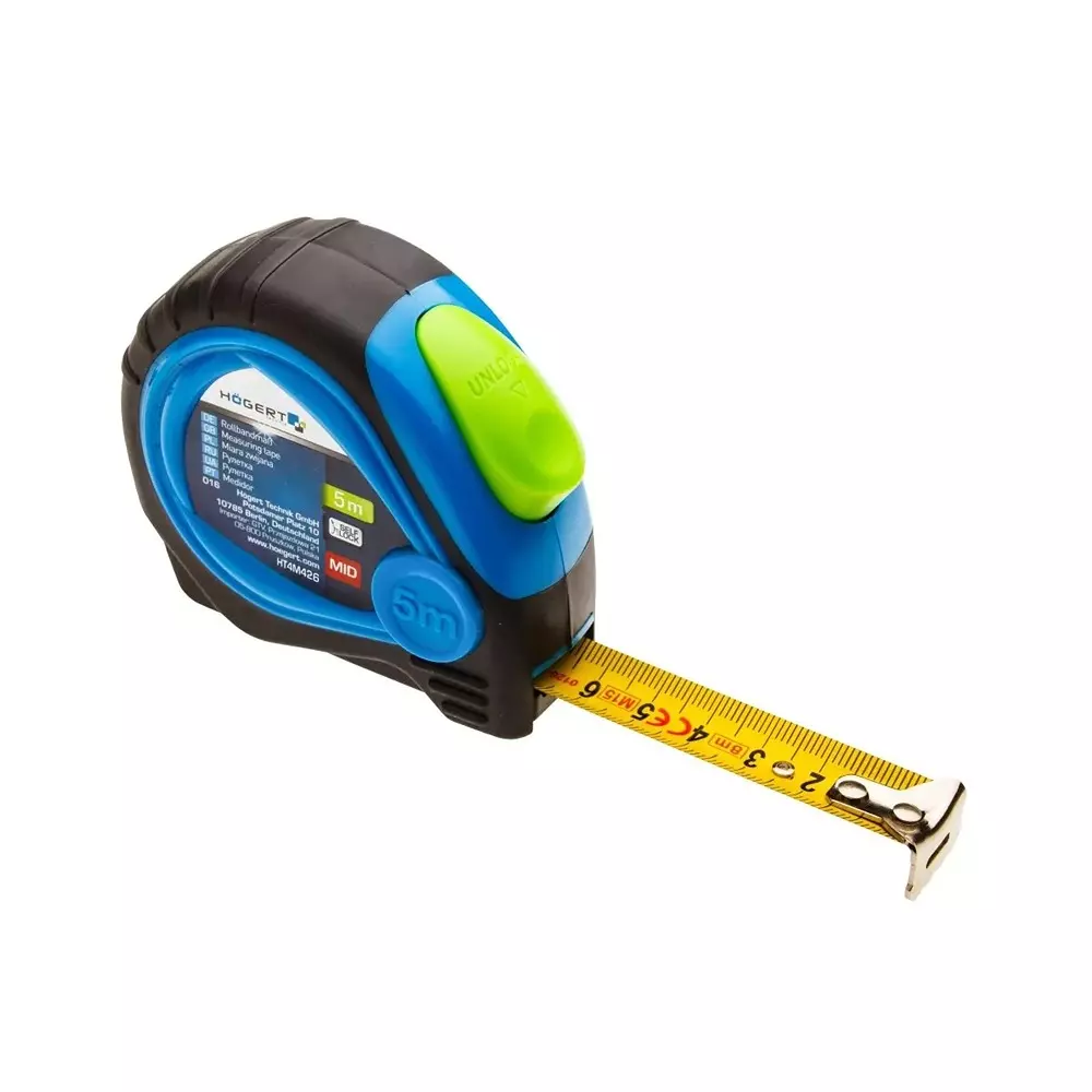 Hogert Technik Pocket Steel Tape Measure Class II Accuracy, 5 m Length and 25 mm Width, HT4M426