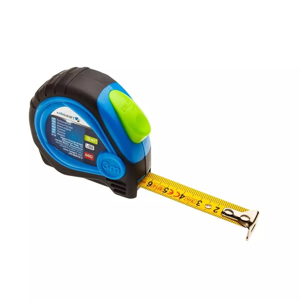 Hogert Technik Pocket Steel Tape Measure Class II Accuracy, 3 m Length and 16 mm Width, HT4M423