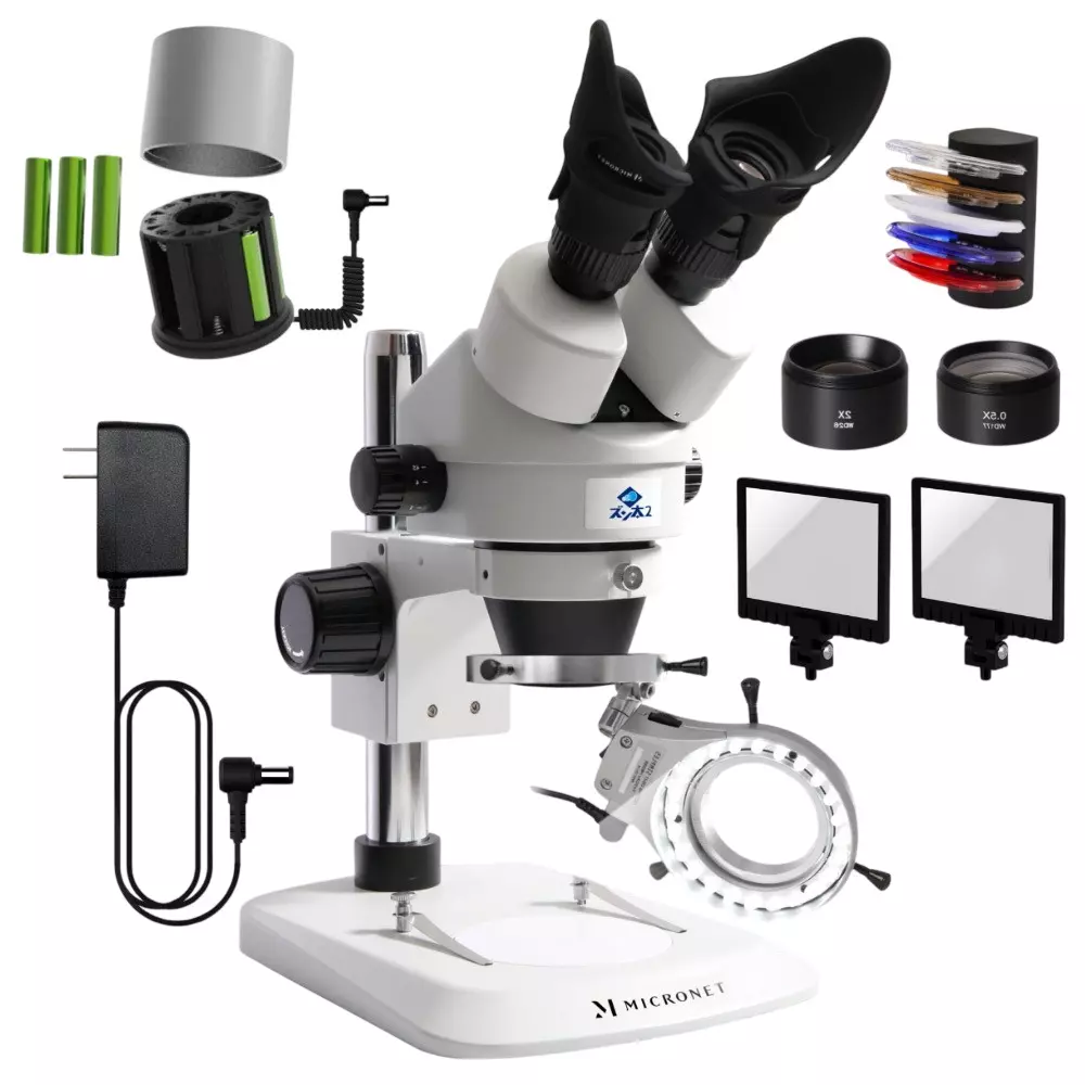 Micronet Stereo Microscope, 5 types of filters: White, Clear, Warm White, Red, Blue, Light path switching: None ,, YS02Z2-FULL