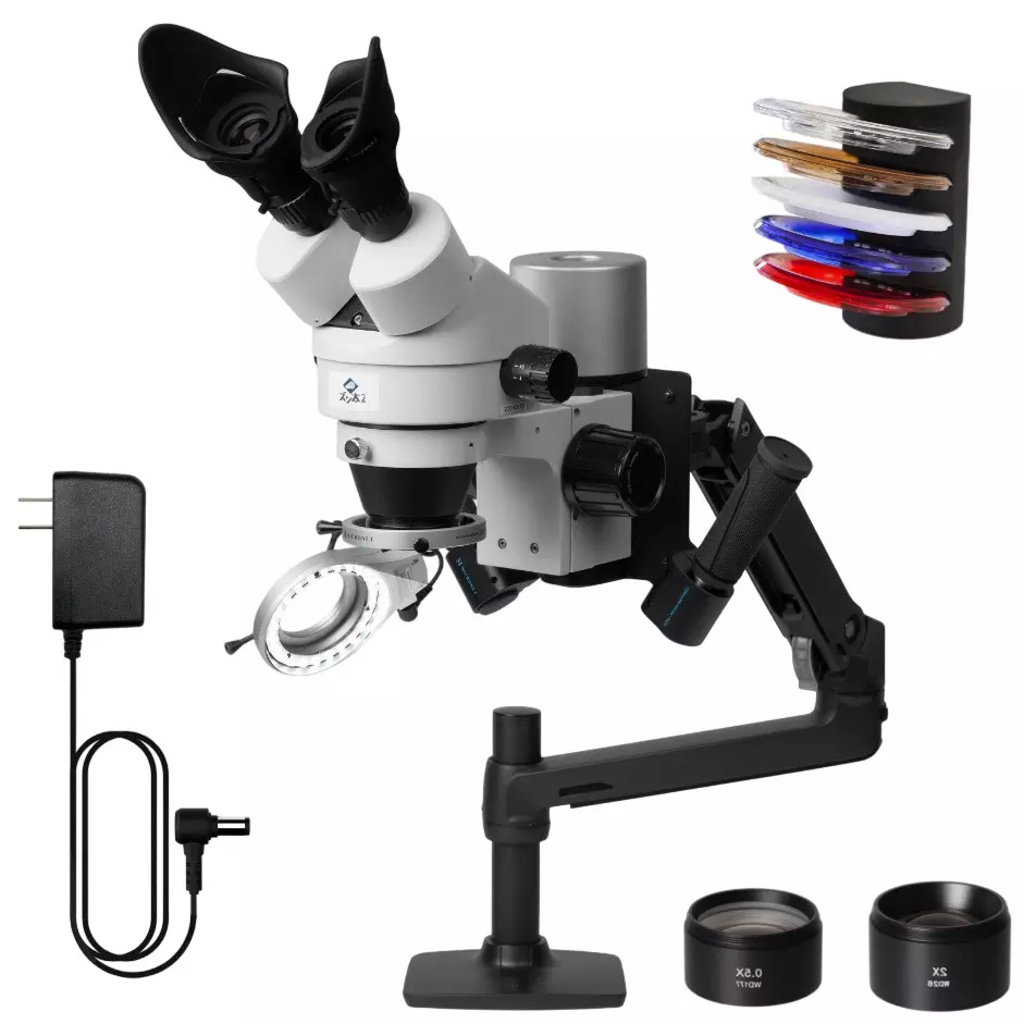 Micronet Zoom Stereo Microscope, 5 types of filters: White, Clear, Warm White, Red, Blue, Light path, YS02Z2-MYD-FULL