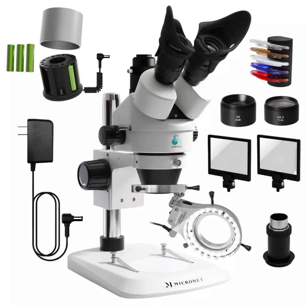 Micronet Zoom Stereo Microscope, 5 types of filters: White, Clear, Warm White, Red, Blue, Light path switching:, YS03C-FULL