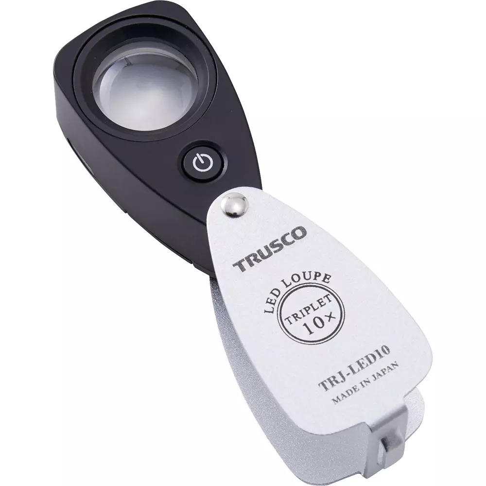 Trusco Magnifier 56 mm Overall Length 10 times Magnification 3 x button batteries (LR1130) (sold separately), TRJ-LED10