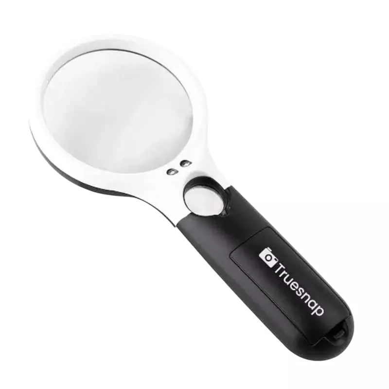 Truesnap 3 LED Magnifier Glass 3X & 45X Plastic White & Black Reading & Inspection, TS-ML-01