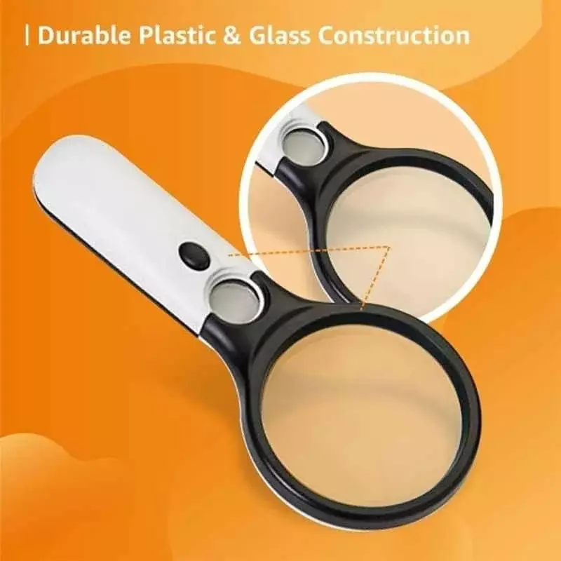 Truesnap 3 LED Magnifier Glass 3X & 45X Plastic White & Black Reading & Inspection, TS-ML-01