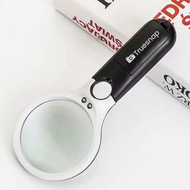 Truesnap 3 LED Magnifier Glass 3X & 45X Plastic White & Black Reading & Inspection, TS-ML-01