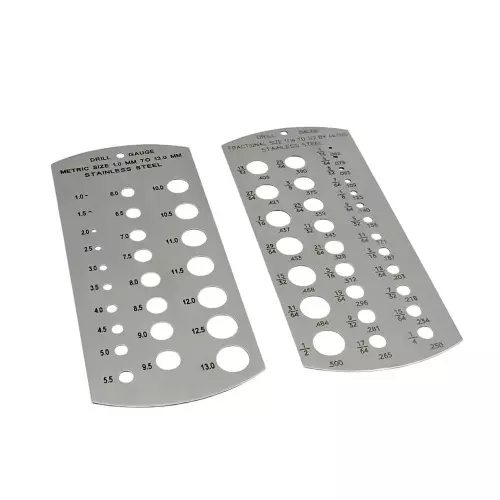 Buyohlic International Stainless Steel Drill Gauge with 1 mm – 13 mm Metric, 1/16 inch – 1/2 inch Imperial Measurement Range and 25 Holes, GP-CREJ-OX74 (Set of 2)