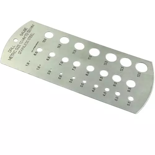 Buyohlic International Stainless Steel Drill Gauge with 1 mm – 13 mm Metric, 1/16 inch – 1/2 inch Imperial Measurement Range and 25 Holes, GP-CREJ-OX74 (Set of 2)