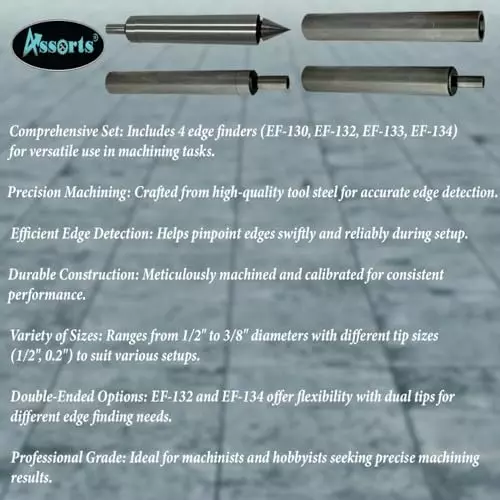 Assorts Edge Finder Tool Steel Straight Shank EF-130, EF-132, EF-133, EF-134 (Pack of 4)
