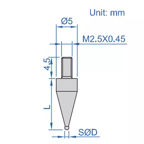 Insize Carbide Measuring Face Precision Ball Point 4.5 mm Dia 20 mm Length, 6282-3120