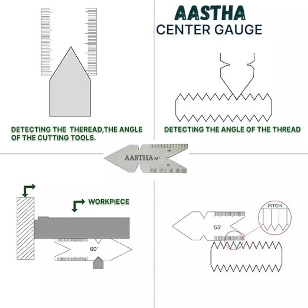 Aastha Tools Center Gauges Stainless Steel 55° Inch/Metric with 14ths, and 20ths Radius Gauge