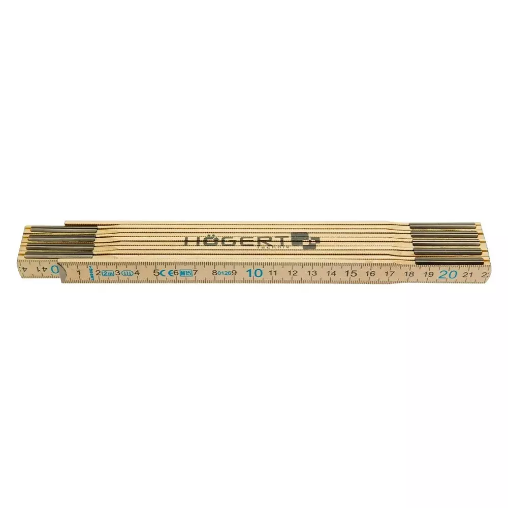 Hogert Technik Wooden Folding Rule Upto 2 m Measurement Range, 2.3 mm Thickness and 10 Folds, HT4M262