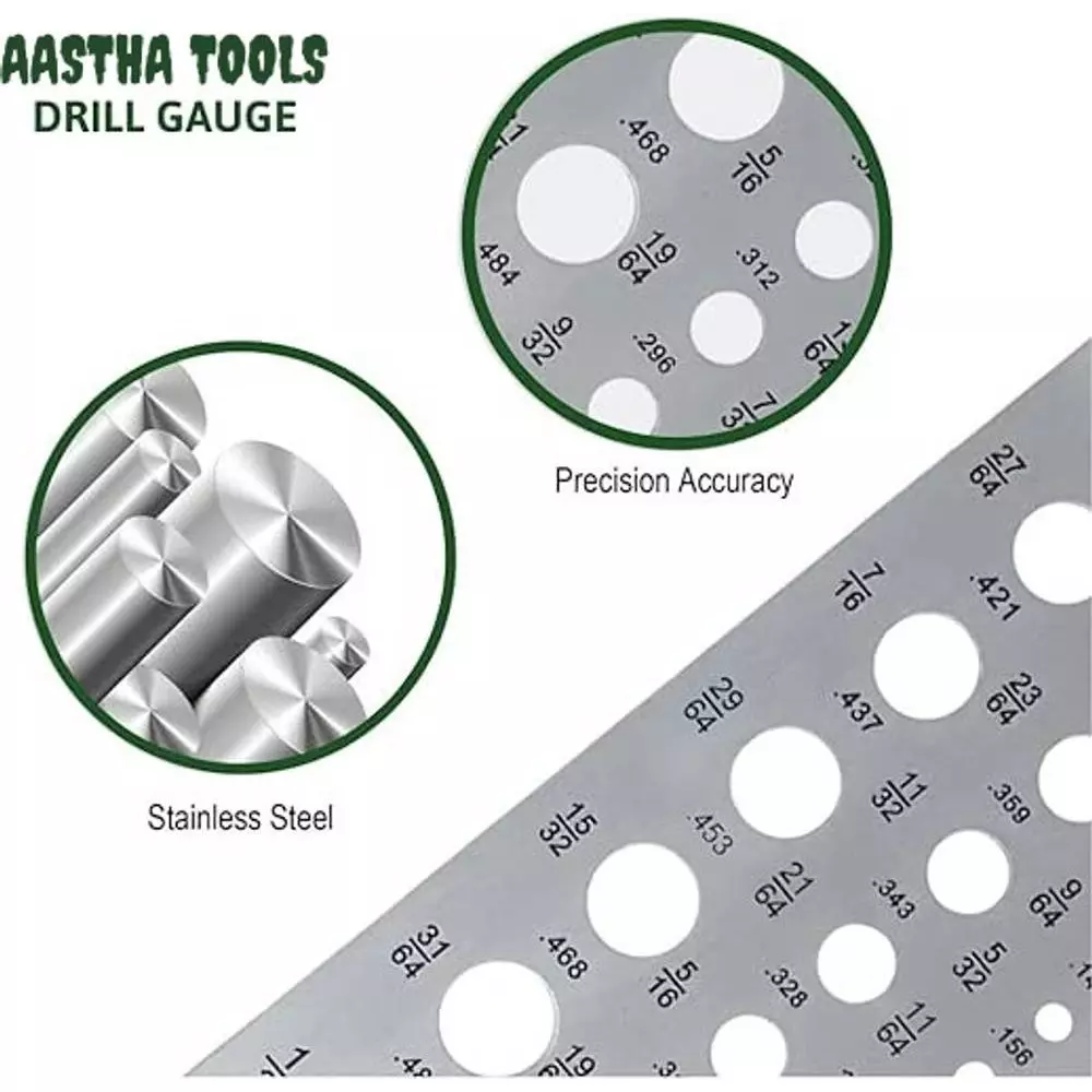 Aastha Tools Drill Gauge Measurement Tool Silver 1/16 inch (1.58 mm) to 1/2 inch (12.7 mm) Measurement Range