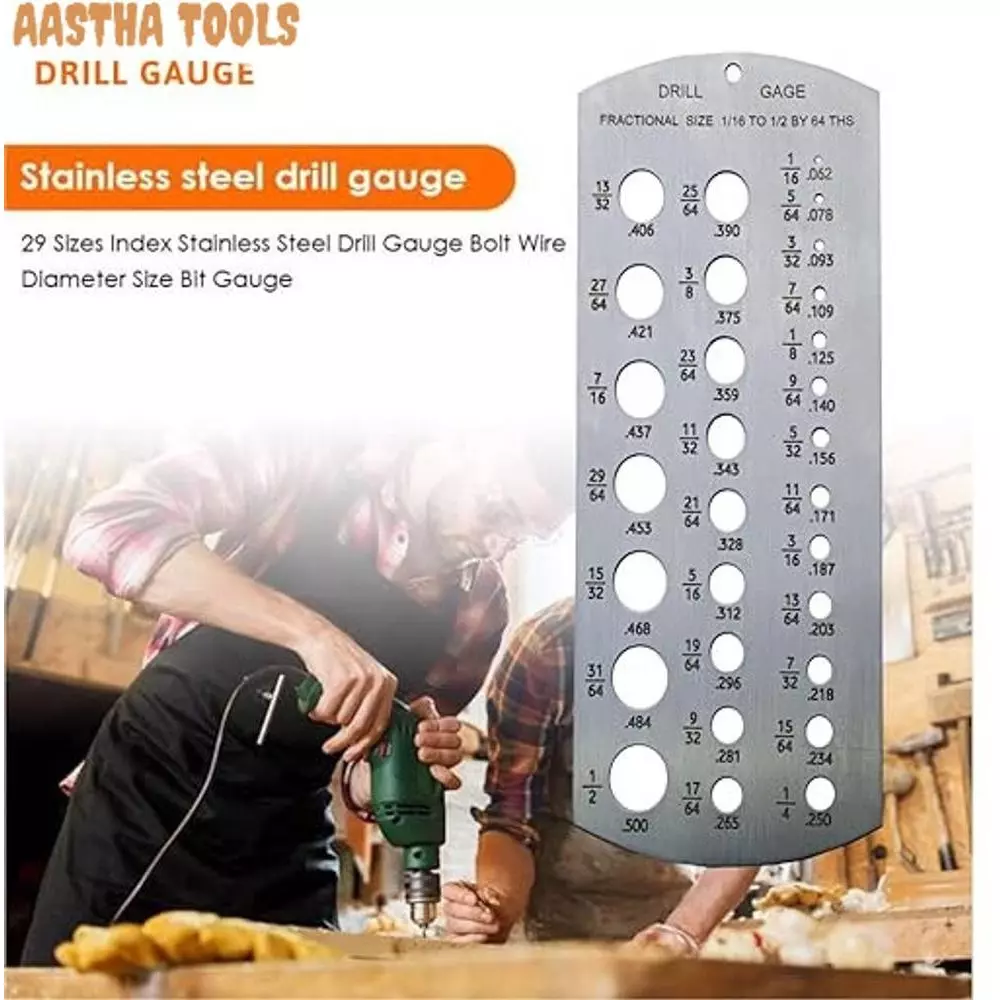 Aastha Tools Drill Gauge Measurement Tool Silver 1/16 inch (1.58 mm) to 1/2 inch (12.7 mm) Measurement Range