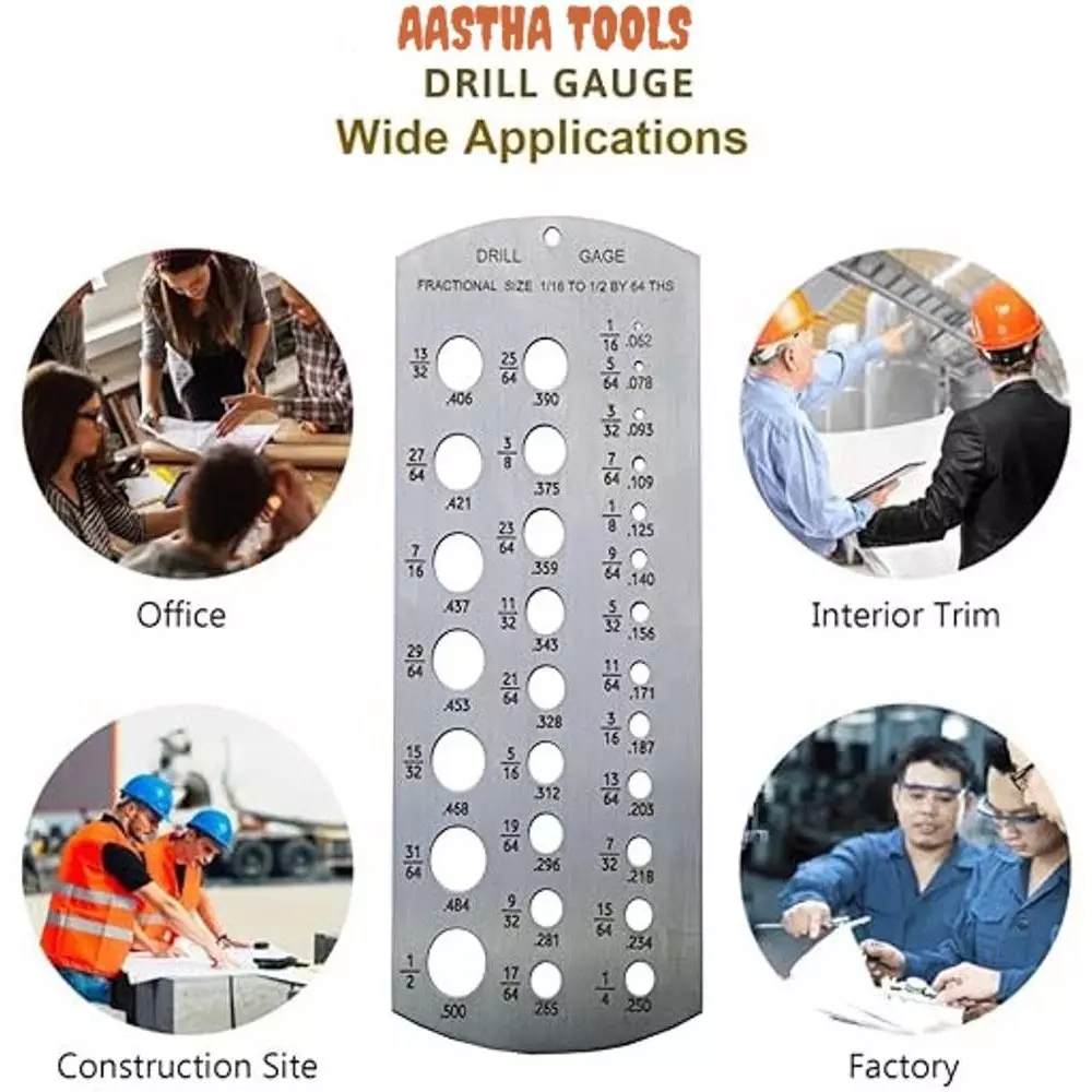 Aastha Tools Drill Gauge Measurement Tool Silver 1/16 inch (1.58 mm) to 1/2 inch (12.7 mm) Measurement Range