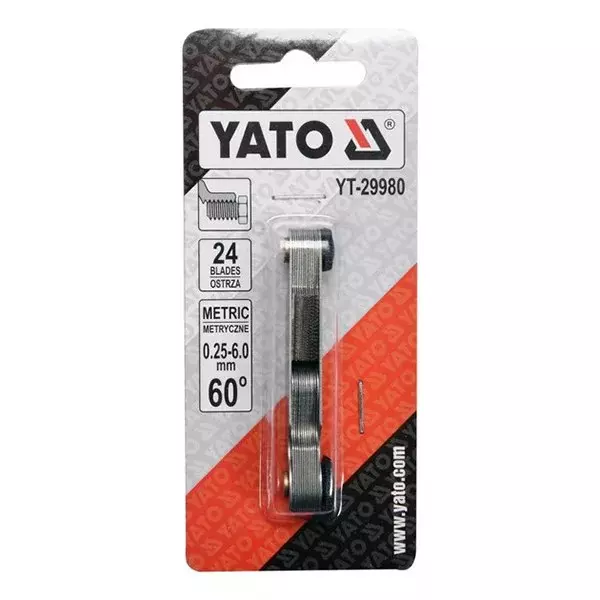 Yato Screw Pitch Gauge Thread Comb 24 Blade 60° 0.25 mm – 6.0 mm Thread Range, YT-29980