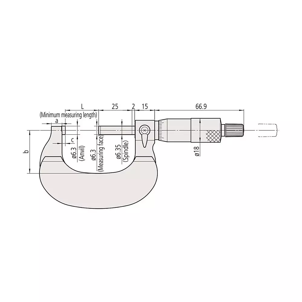 Mitutoyo Outside Micrometer with Friction Thimble 102 Series 0 - 25 mm Range, 102-313