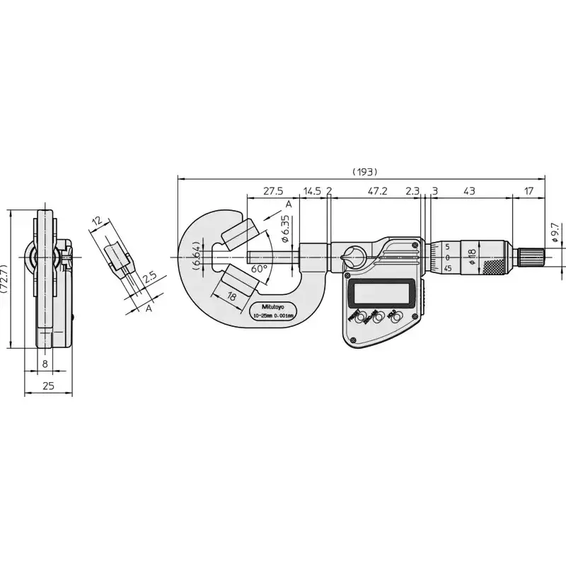 Mitutoyo Digimatic V-Anvil Micrometer 314 Series 10 - 25 mm Range, 314-262-30
