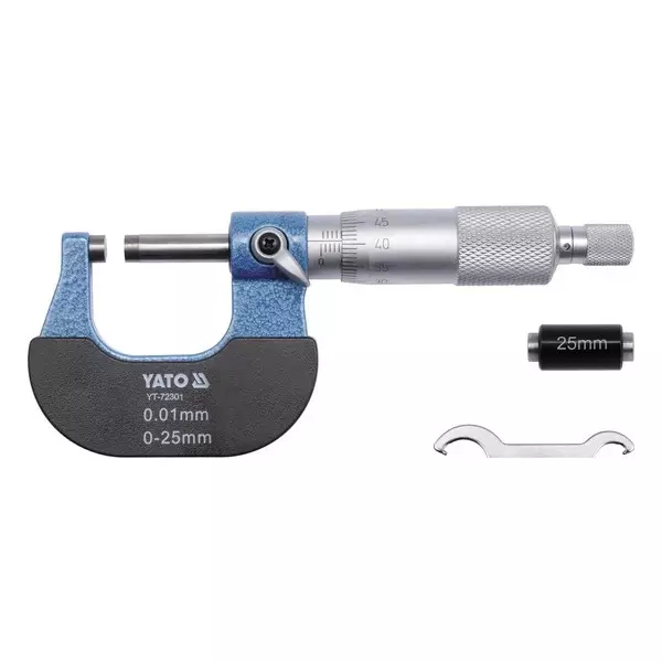 Yato Mechanical Micrometer 25-50 mm Measuring Range and ±0.01 mm Accuracy, YT-72301